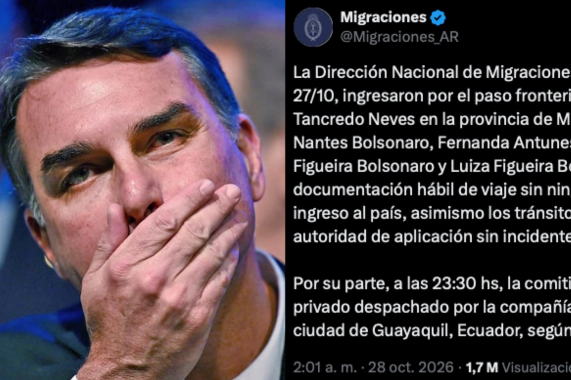 El mensaje de Migraciones sobre Flavio Bolsonaro: “Ingresó a la Argentina con documentación hábil sin ningún impedimento legal” — Argentina