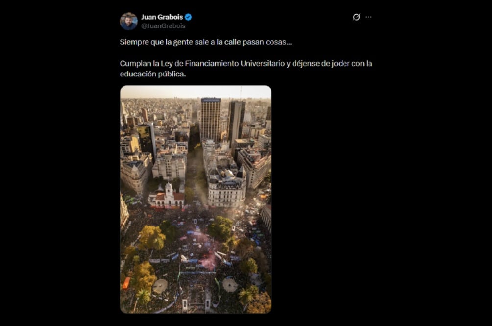 El posteo de Juan Grabois en favor de la marcha universitaria