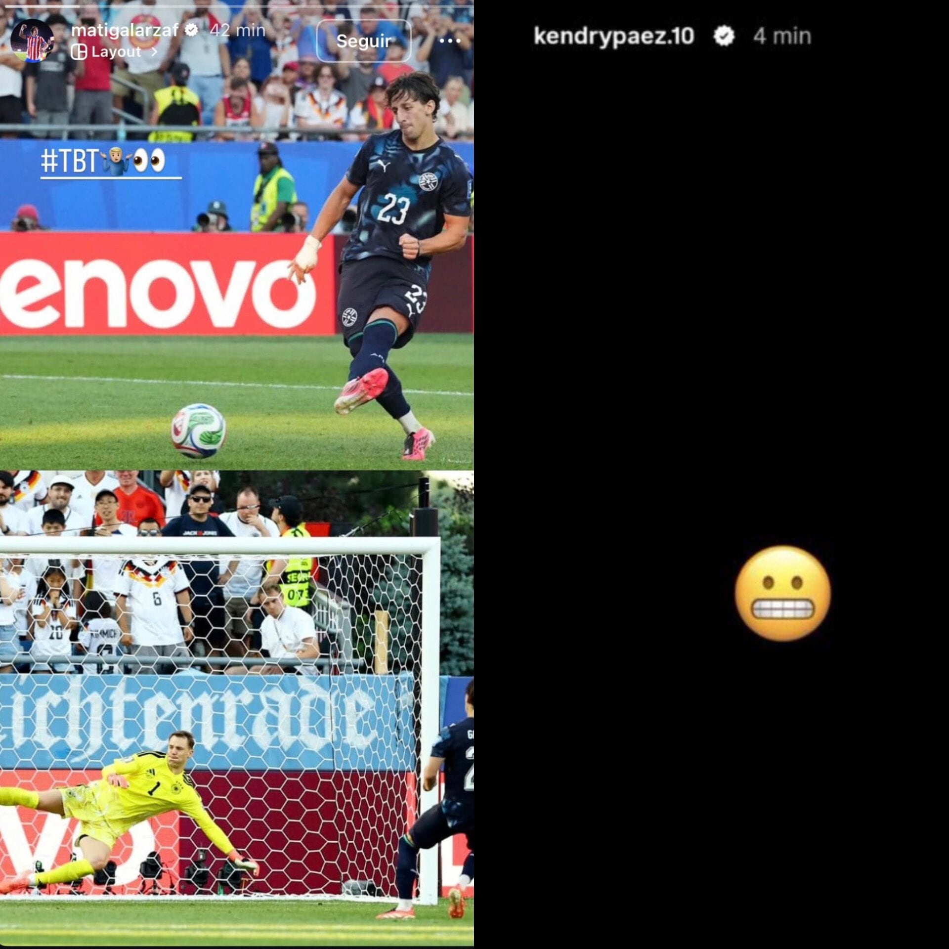Las historias que subieron Matías Galarza Fonda y Kendry Páez después de la eliminación de River.