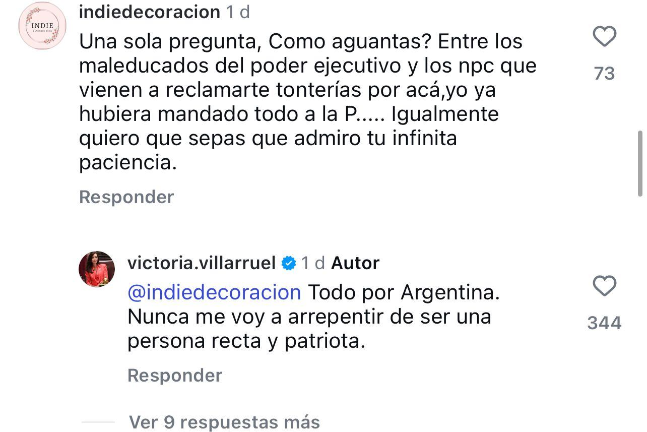 Las respuestas de Villarruel en Instagram