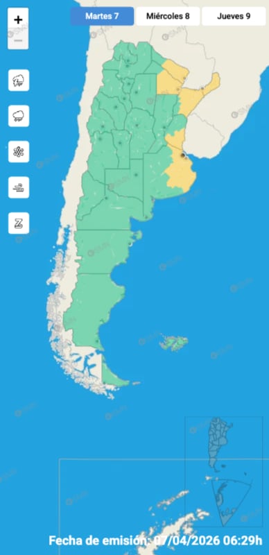 Las alertas emitidas por el SMN para este martes 7 de abril.