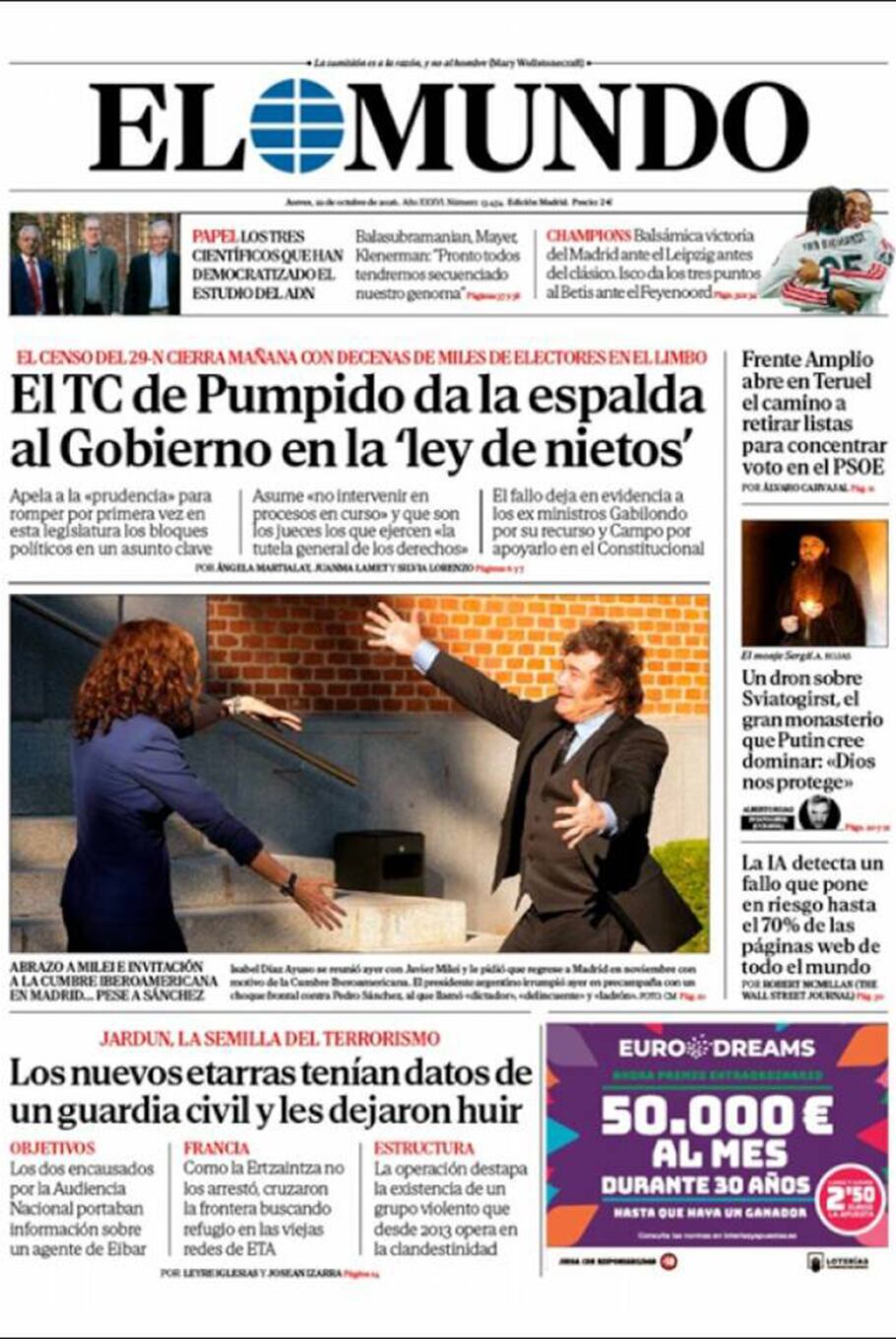 Así reflejaron los diarios españoles la visita de Javier Milei