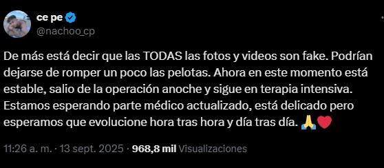 Nacho Castañares apuntó contra las publicaciones falsas sobre el estado de salud de Thiago Medina
