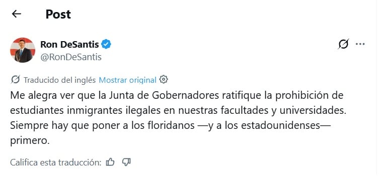 El mensaje de DeSantis tras la aprobación de la norma que restringe el acceso a las universidades a los inmigrantes indocumentados