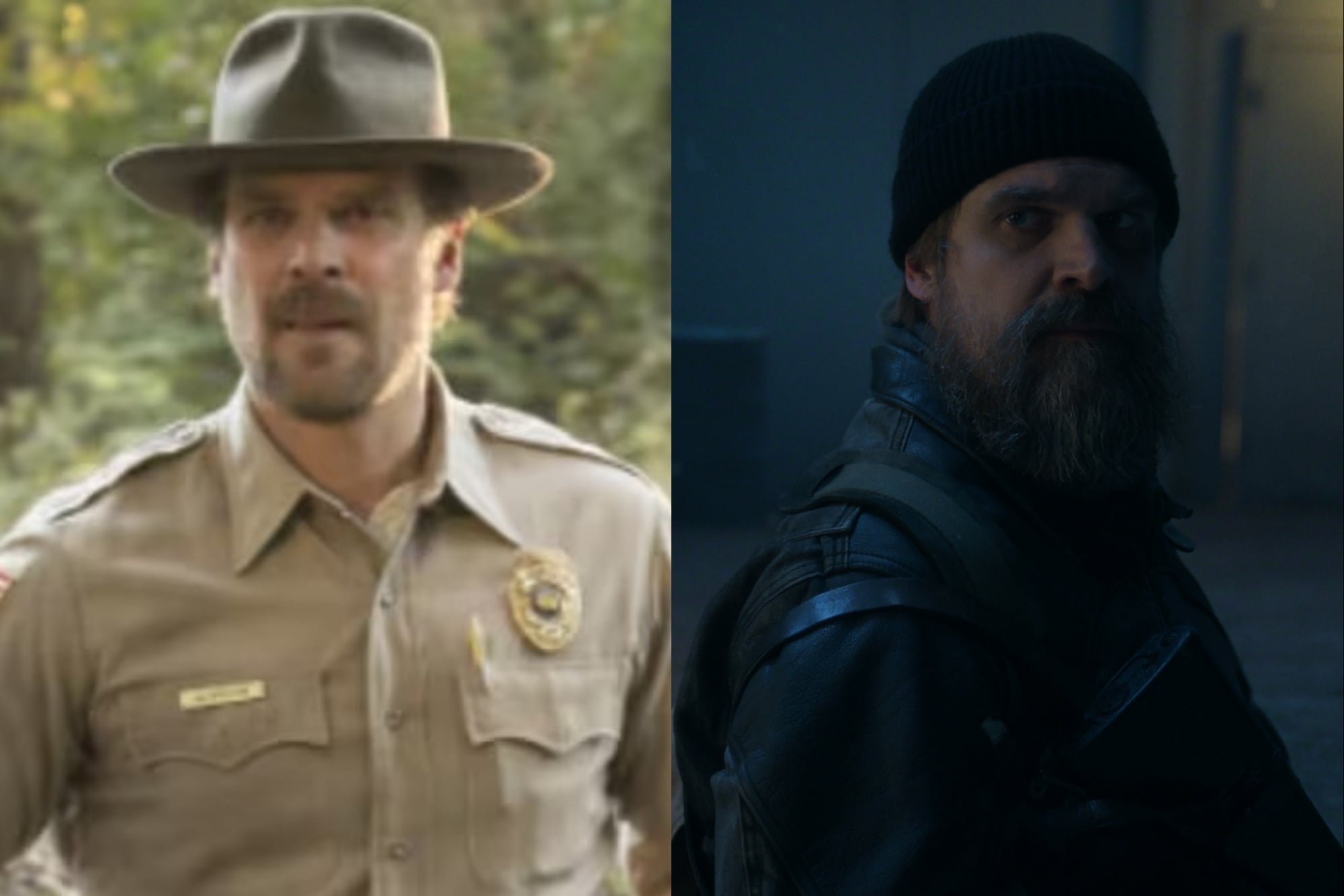 David Harbour como Jim Hopper en la primera y la quinta temporada de Stranger Things (Foto: Netflix)