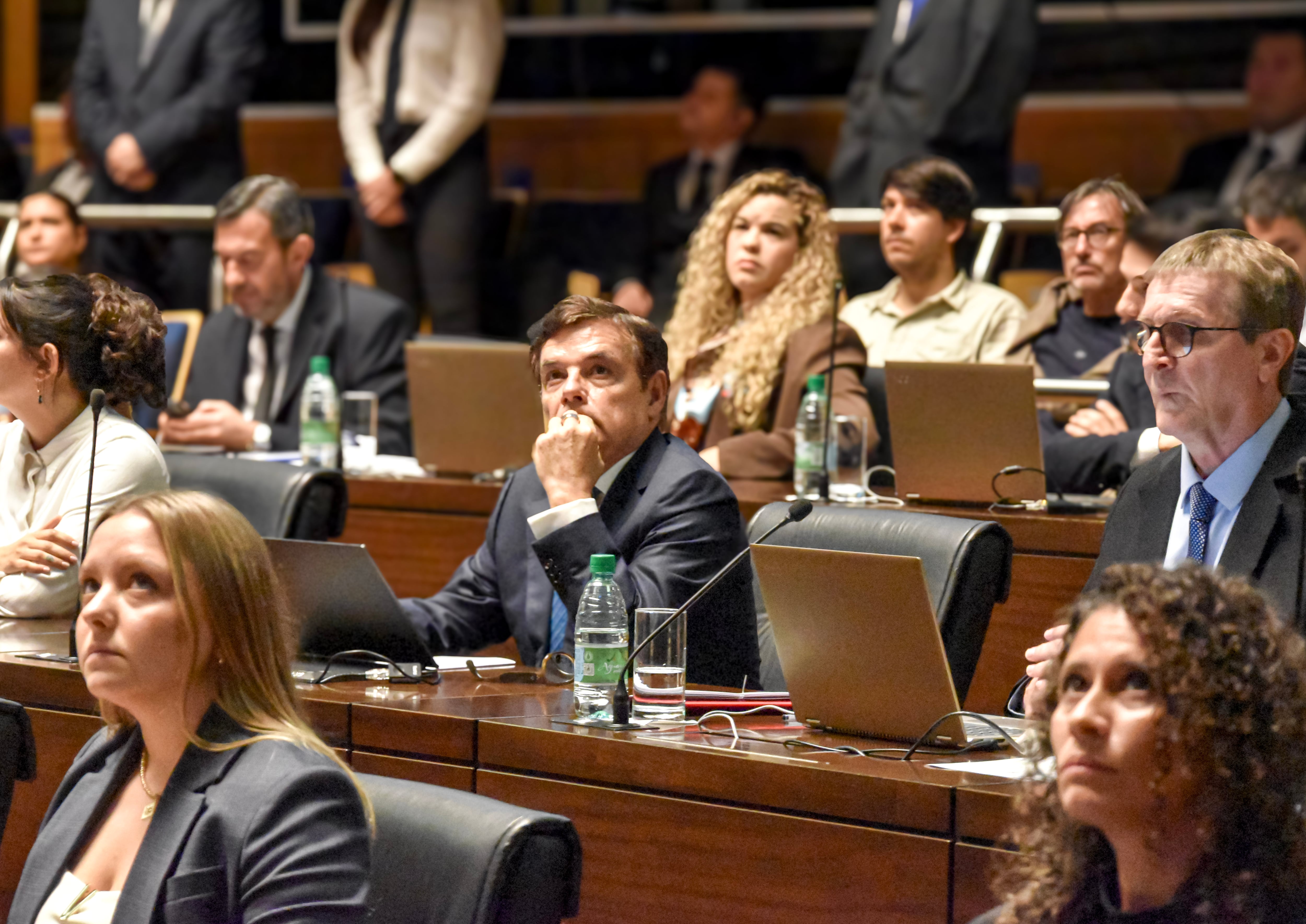 Rovira en su banca de diputado raso, que asumió en diciembre de 2023 cuando dejó el cargo de Presidente del cuerpo. Los seis diputados que lo rodean (Arabela Soler, Aryhatne Bahr, Jose Luis Pastori, Alejandro Arnhold, Blanca Nuñez y Anazul Centeno) le deben su cargo, pero ya no le responden.