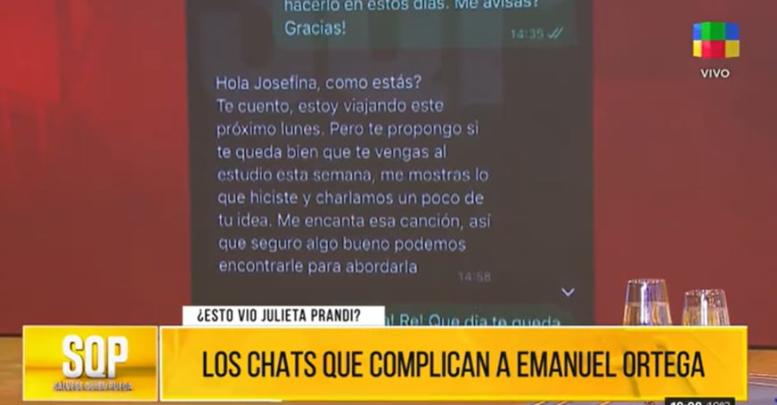 Chats entre Emanuel Ortega y Josegina Lynch (Foto: Captura TV)
