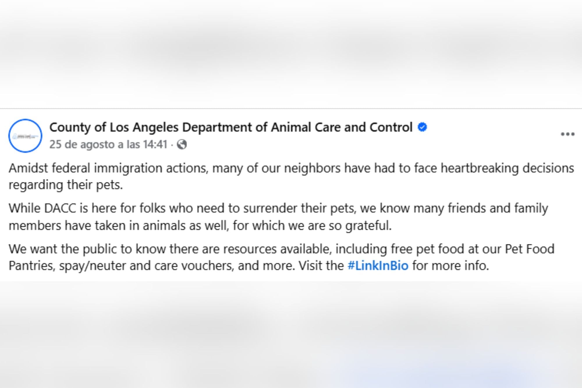 El comunicado del organismo de California sobre la situación de los animales