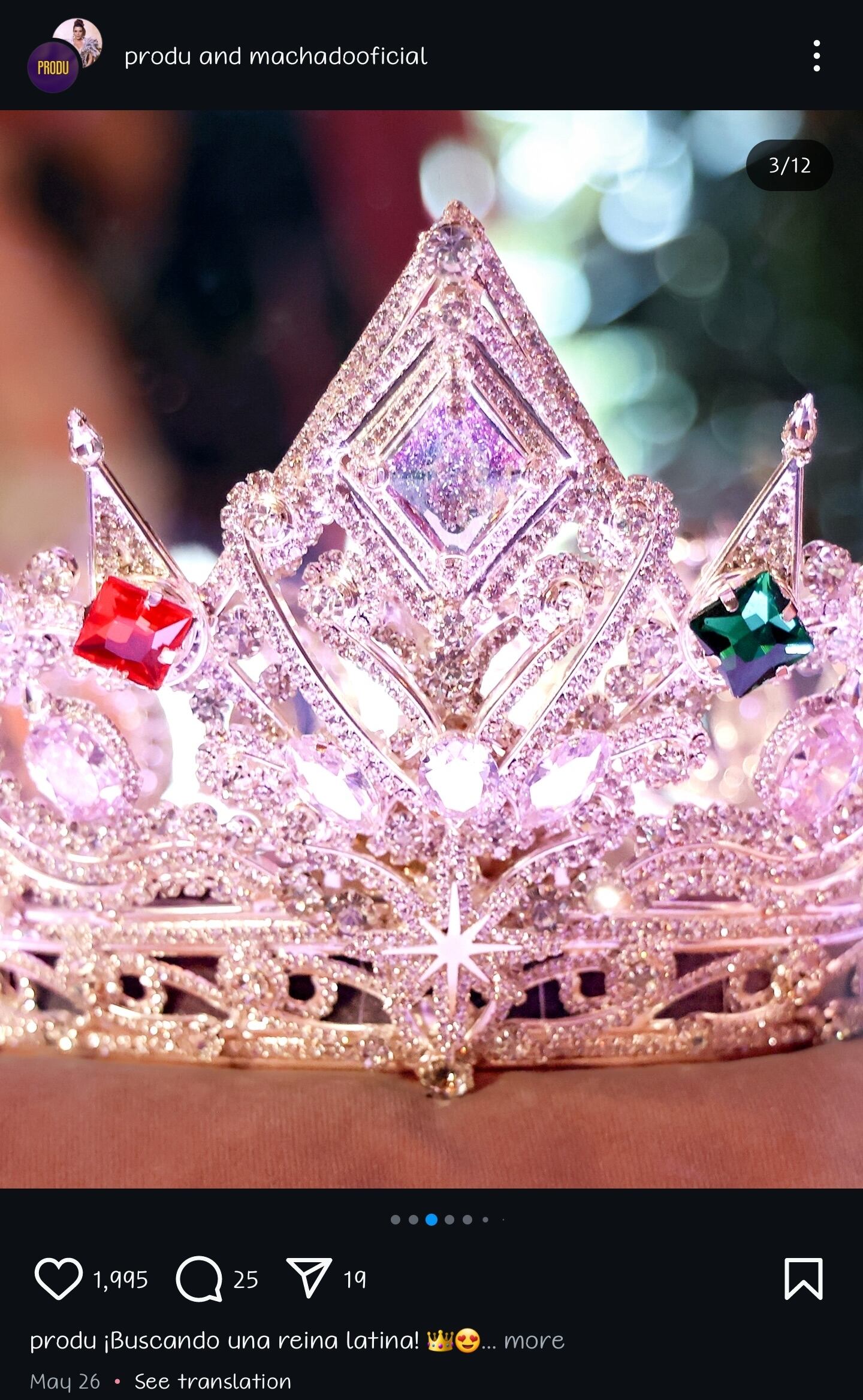 Así es la corona que portará la ganadora de Miss Universo Latina. Instagram @produ, @aliciamachadooficial