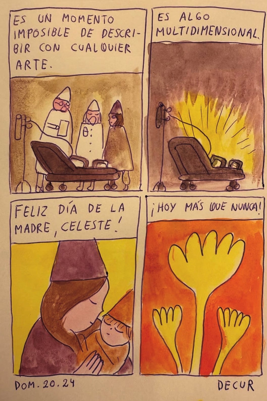 Una viñeta que muestra el Día de la Madre en el hospital