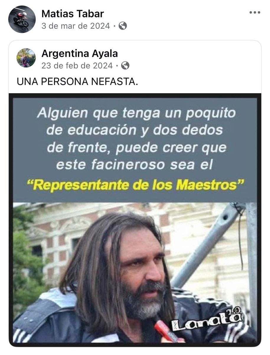 Los posteos políticos que difundió Matías Tabar en Facebook