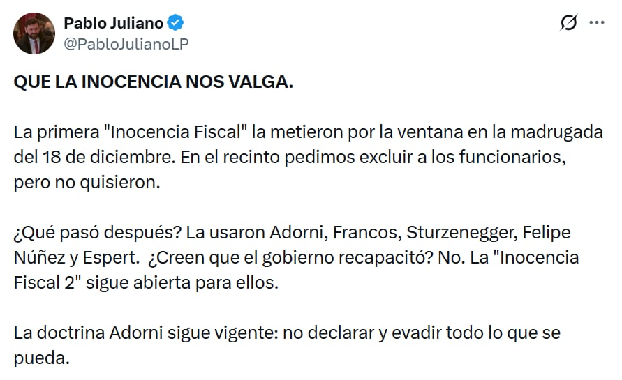 Tras la presentación el proyecto, el diputado Pablo Juliano afirmó que