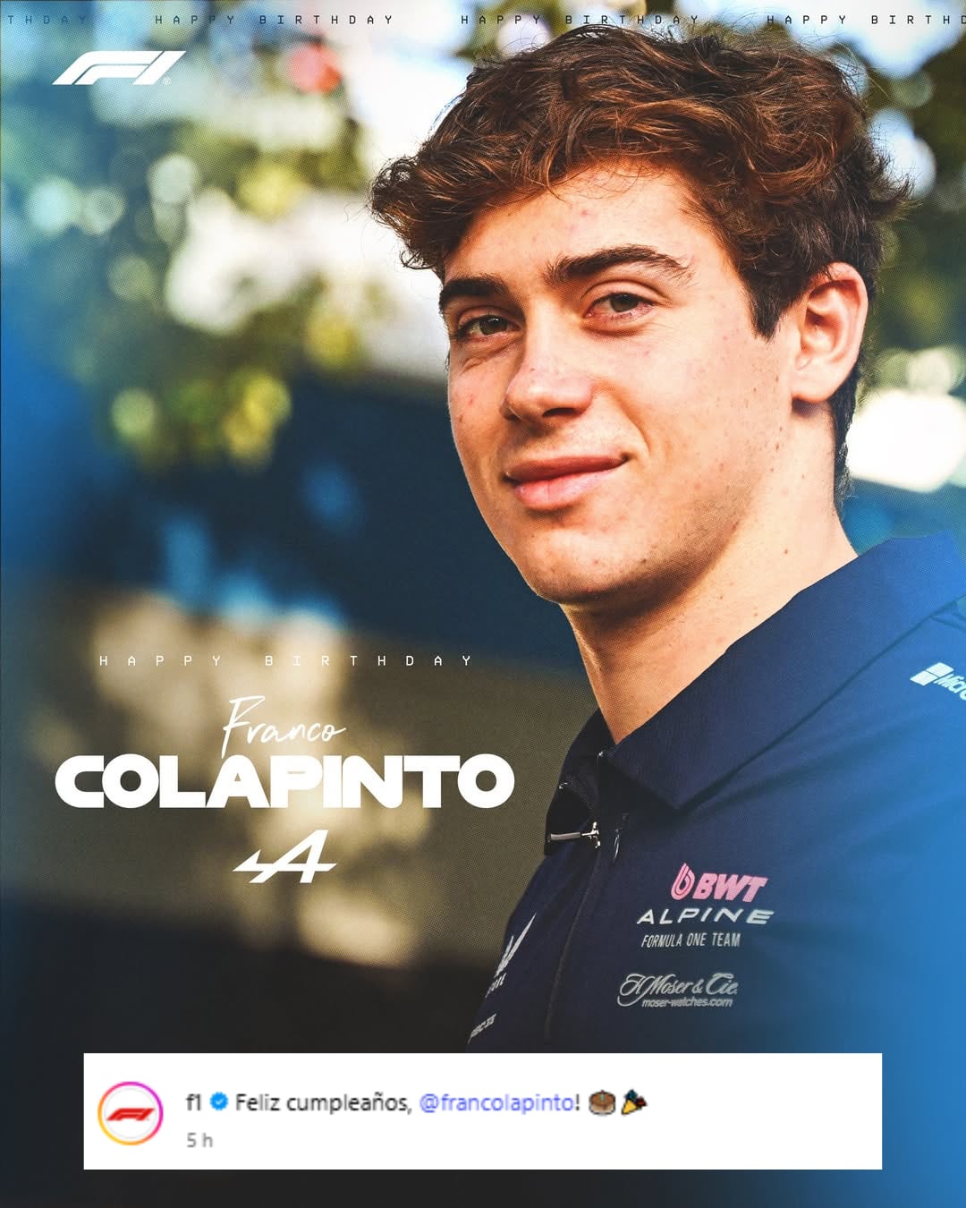 El saludo de la Fórmula 1 para Franco Colapinto (Foto: Instagram @f1)