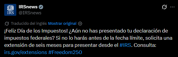 El IRS recordó a los contribuyentes sobre la posibilidad de solicitar una prórroga para presentar los impuestos