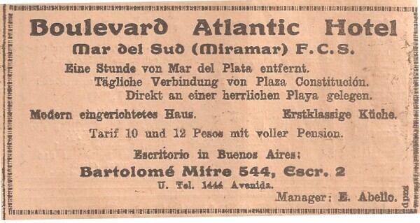 Gustav Eickenberg, dueño de la estancia El Porvenir, se reunía con otros alemanes en la confitería del Hotel Boulevard Atlántico de Mar del Sud