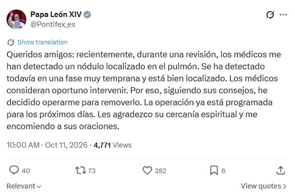 El anuncio del Papa