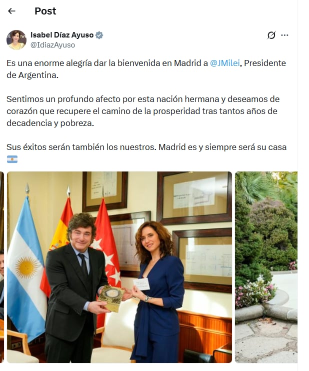 El posteo de Ayuso en X