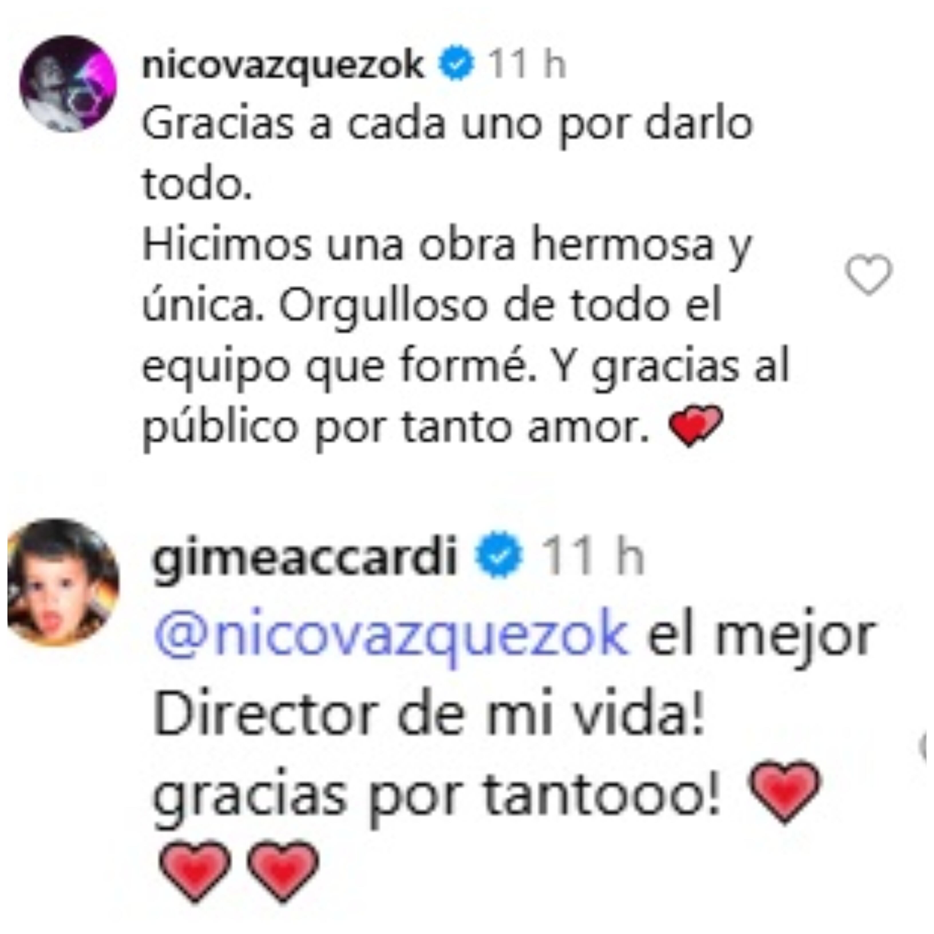 El intercambio de palabras entre Nico Vázquez y Gime Accardi al finalizar la obra