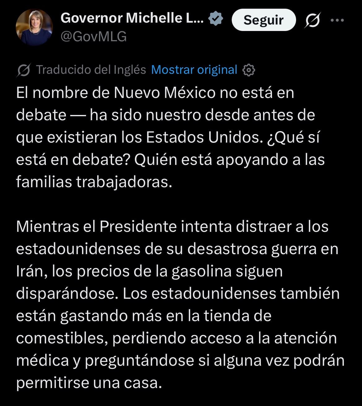 La gobernadora de Nuevo México, Michelle Lujan Grisham, cuestionó la propuesta de Donald Trump de cambiar el nombre del estado por “New America”