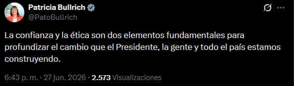 El posteo de Patricia Bullrich sobre la renuncia de Manuel Adorni