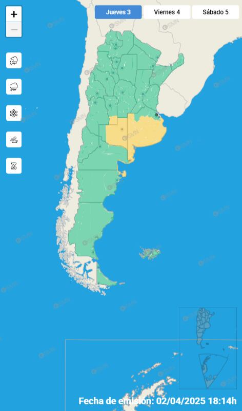 Mapa de alertas para este jueves 3 de abril