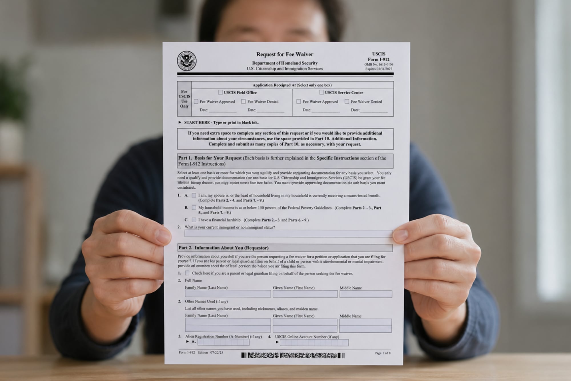 Formulario I-912 del Uscis: quién puede solicitar hoy una exención de tarifas migratorias
