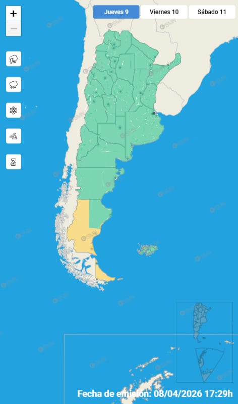 Mapa de alertas para este jueves 9 de abril