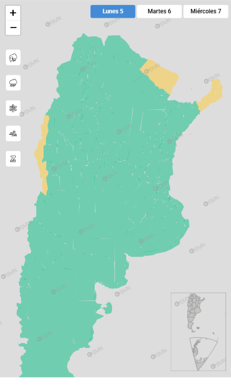 El mapa de las alertas para este lunes