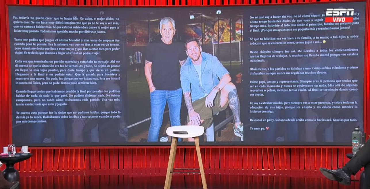 La carta de Lionel Messi a su padre fue motivo de reflexión en muchos programas de TV (Foto: Captura TV)