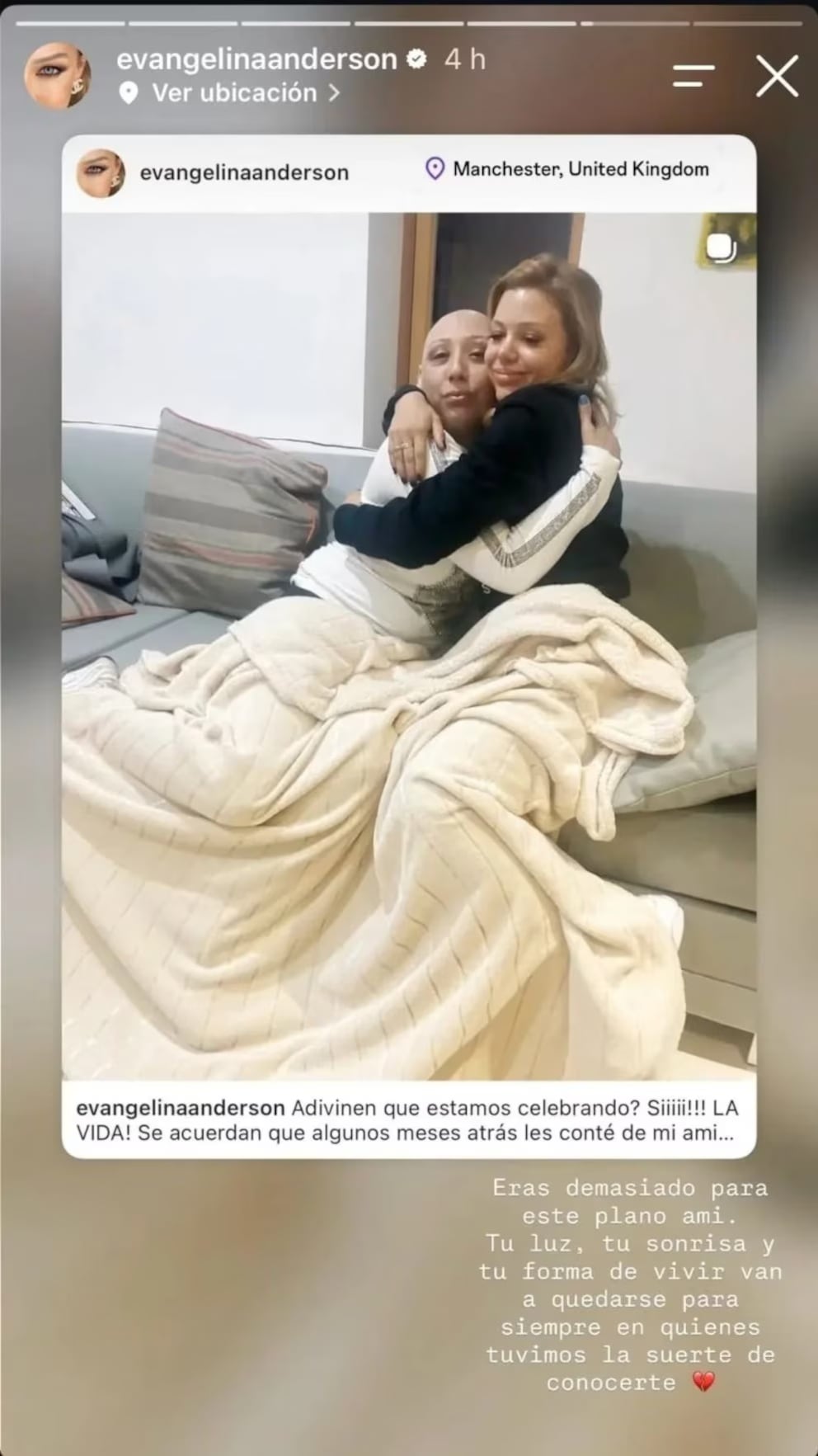 Estela había vencido el cáncer en 2019 (Instagram/@evangelinaanderson)