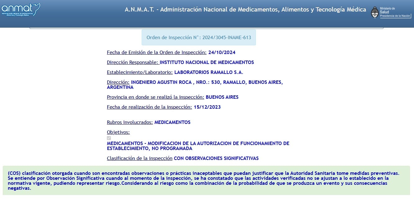 Un documento cita una fecha de inspección previa a la orden
