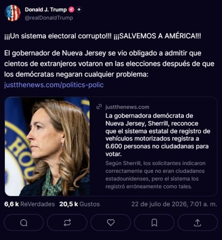 El mensaje de Trump tras lo ocurrido en Nueva Jersey