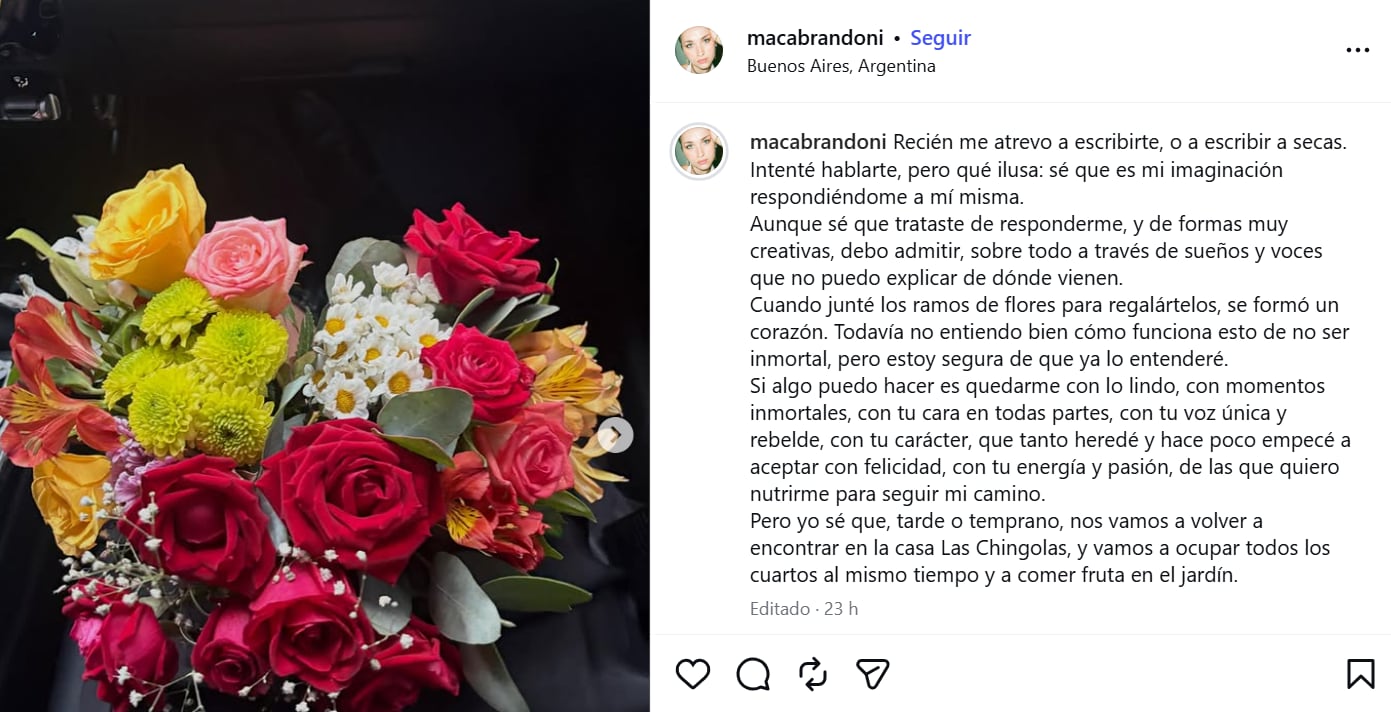 La carta de Macarena a dos semanas de la muerte de Luis Brandoni