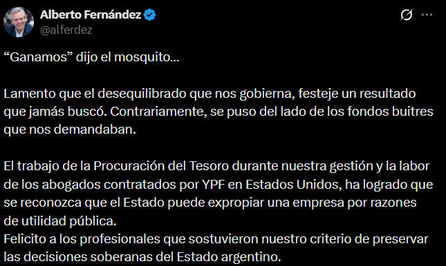 El tuit de Alberto Fernández
