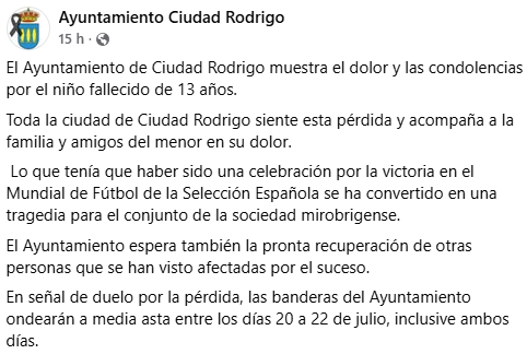 El mensaje del Ayuntamiento Ciudad Rodrigo (Facebook: Ayuntamiento Ciudad Rodrigo)
