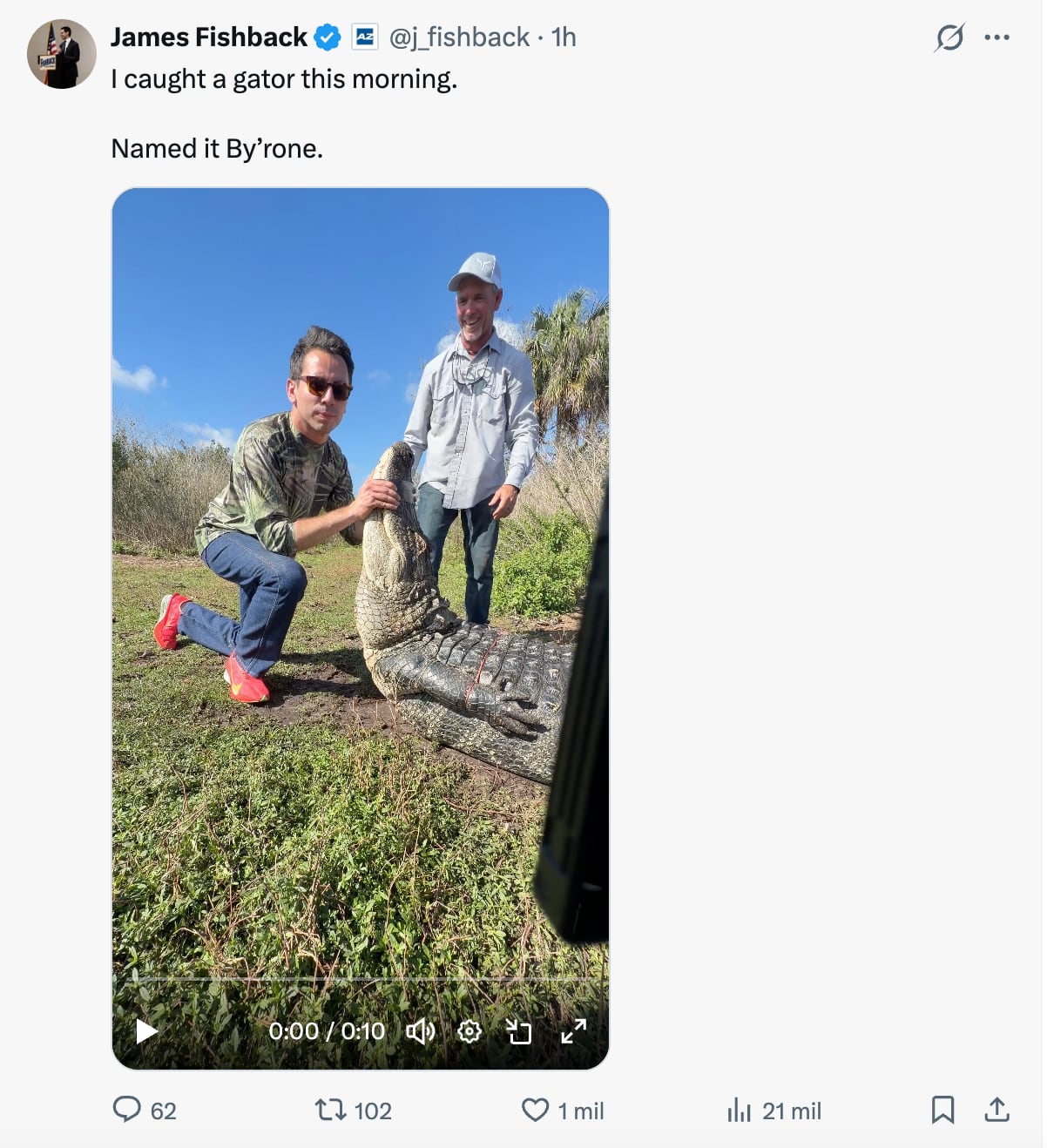 La indirecta de James Fishback a Byron Donalds en X