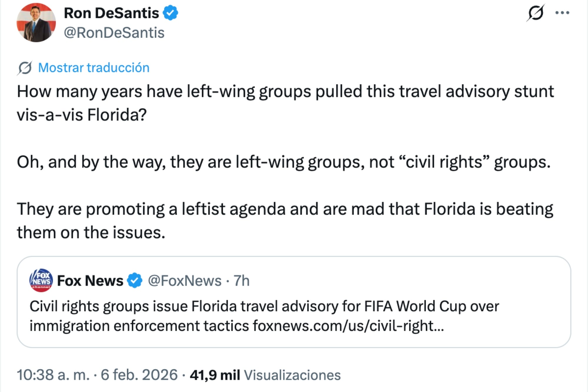 La reacción de Ron DeSantis a la alerta de viaje lanzada por grupos defensores de migrantes en Florida