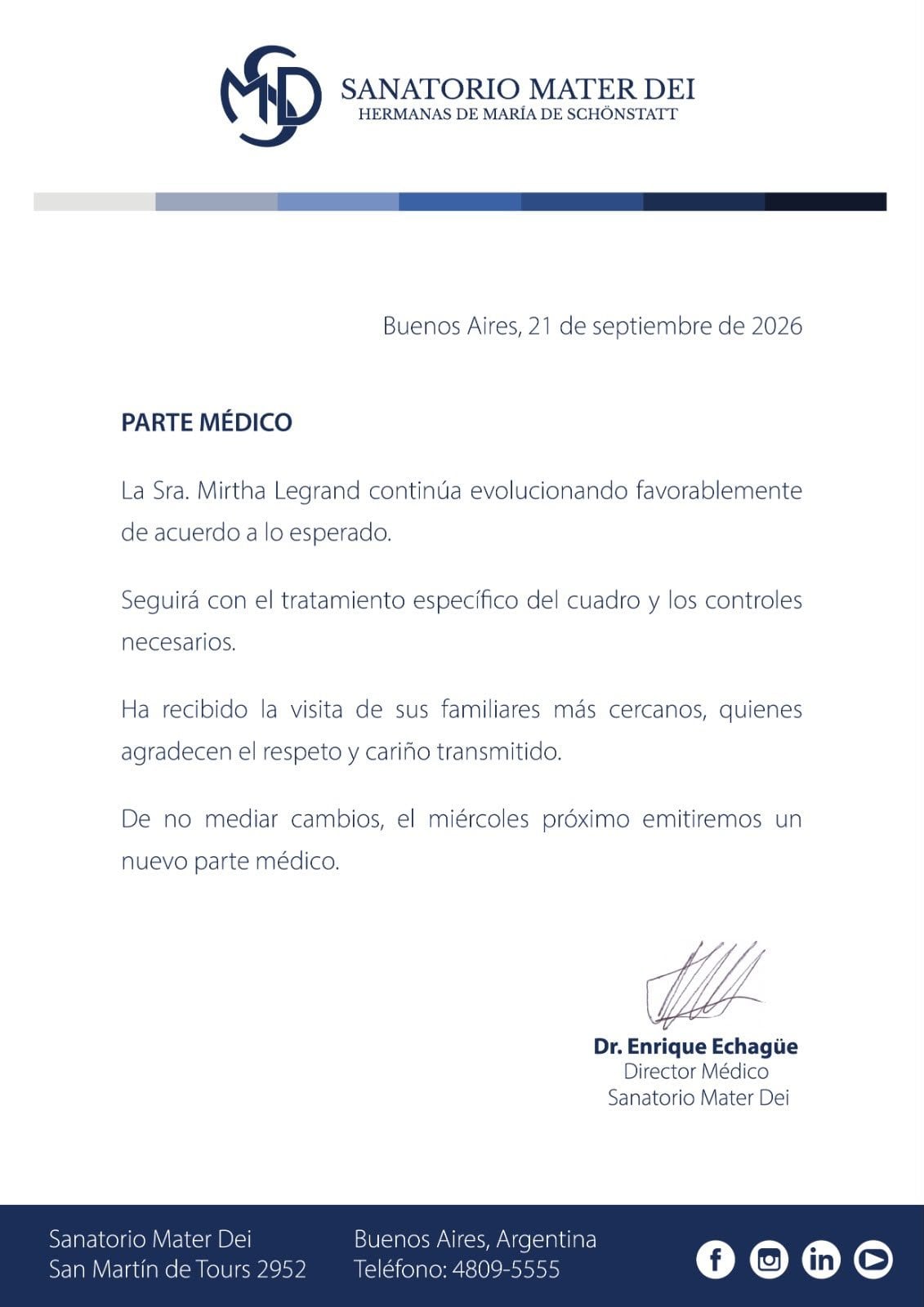 El nuevo parte médico de Mirtha Legrand
