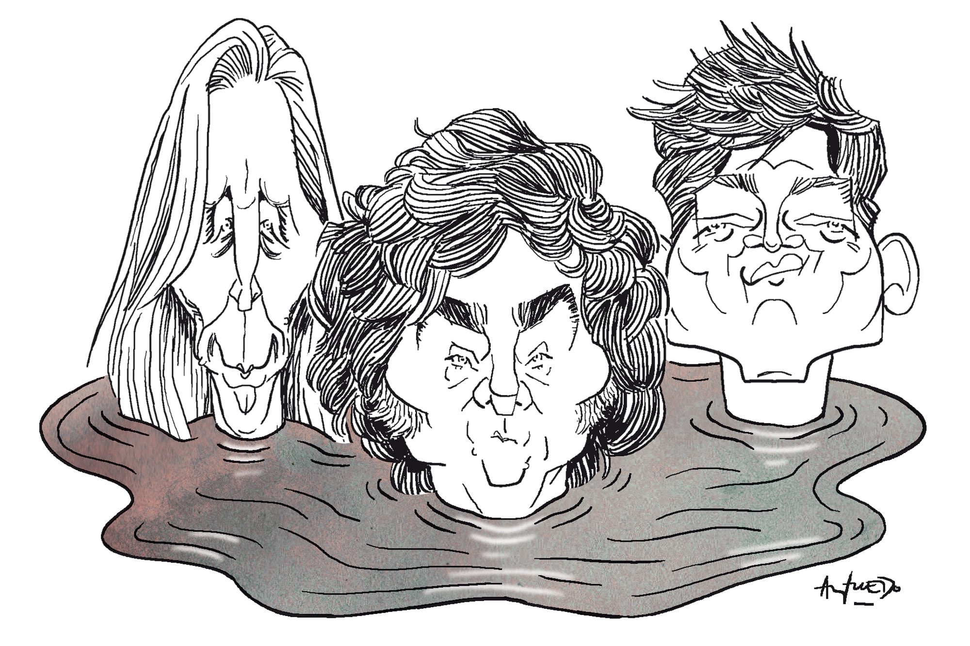 Karina Milei, Javier Milei y Santiago Caputo