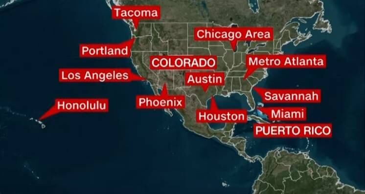 El mapa de algunos operativos realizados por ICE en todo Estados Unidos, elaborado por la CNN (captura de video)