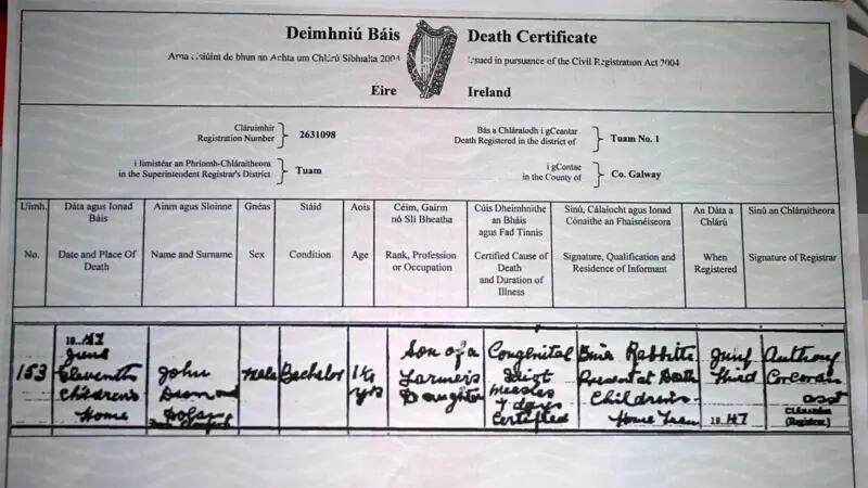 El certificado de defunción de John enumera