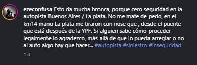 Susto en la autopista Buenos Aires-La Plata: le arrojaron una piedra desde un puente para robarle.