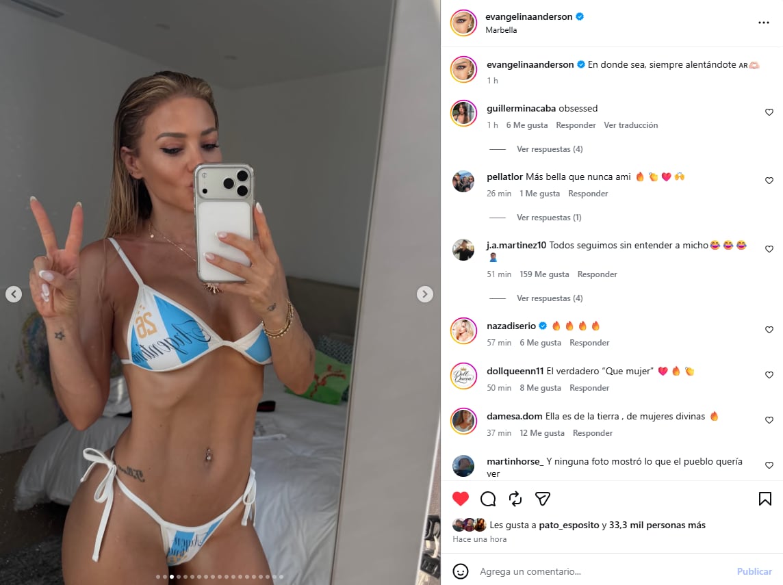 El posteo de Evangelina Anderson para apoyar a la selección argentina