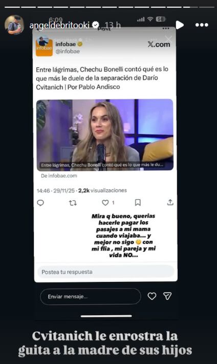 La reacción de Cvitanich al clip, que fue reposteada por Ángel De Brito