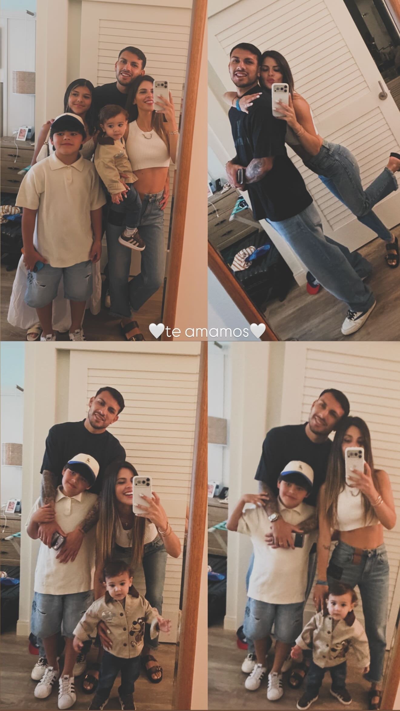 La divertida sesión de fotos de Paredes y Camila Galante con sus hijos Victoria, Giovani y Lautaro (Foto: Instagram @ccamilagalantee)