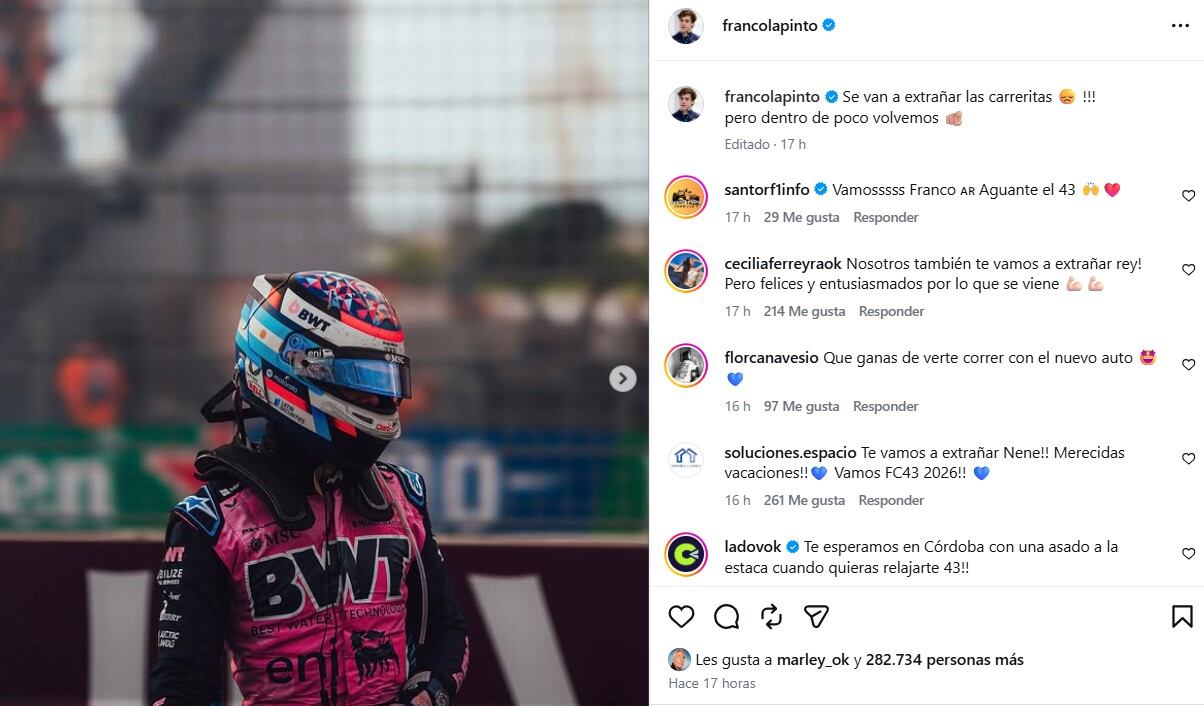 Finalmente, horas después, Colapinto editó el mensaje