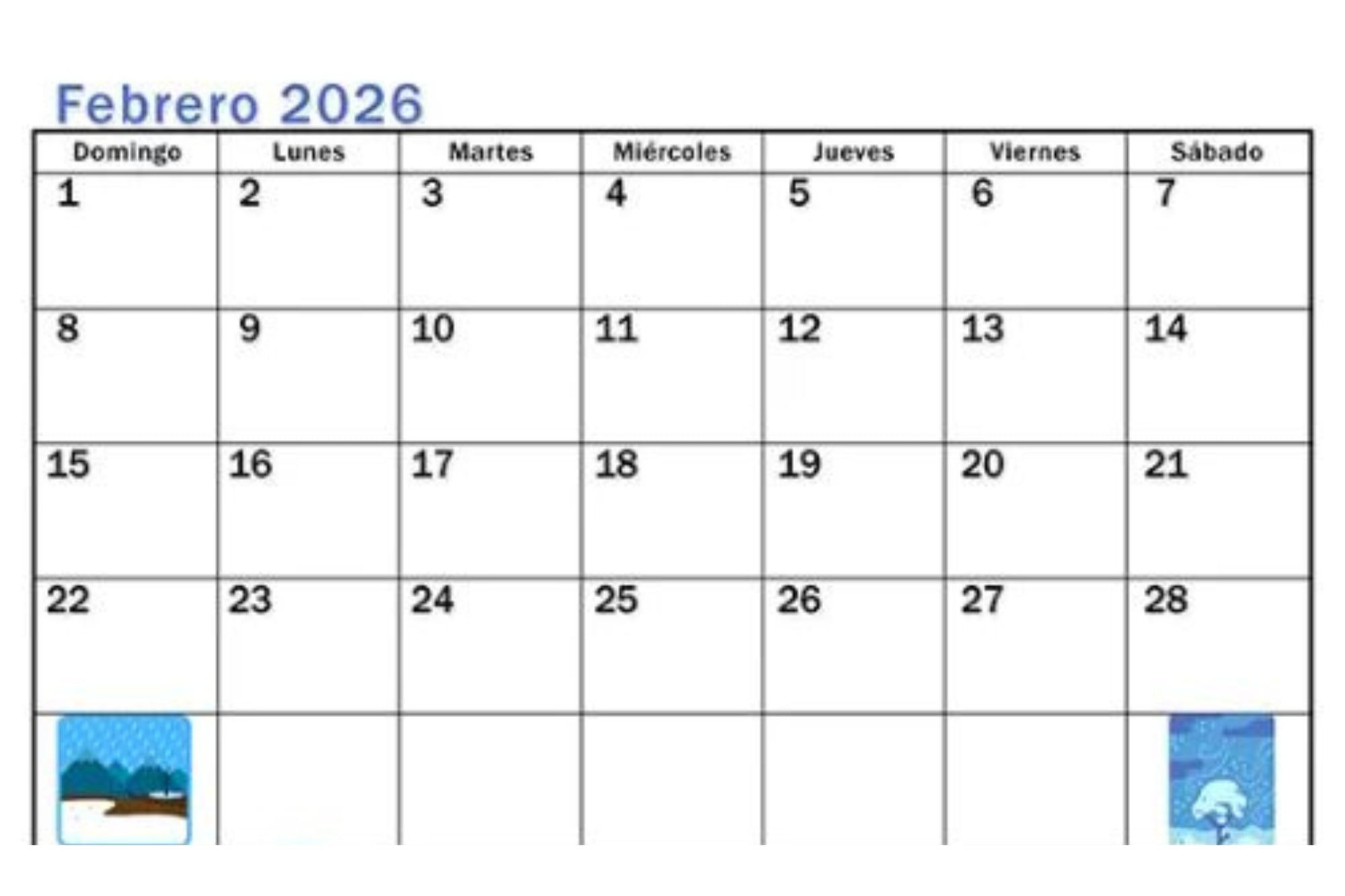 El mes de febrero para imprimir en papel