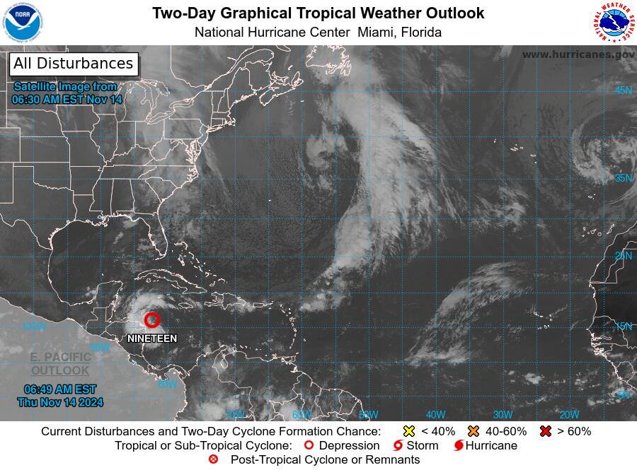 Depresión Tropical Diecinueve en Centroamérica: el fenómeno se dirige hacia Honduras con probabilidades de intensificarse en tormenta tropical, lo que amenaza con lluvias fuertes e inundaciones.