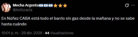 Cortaron el gas en varias manzanas de Nuñez por un problema técnico.