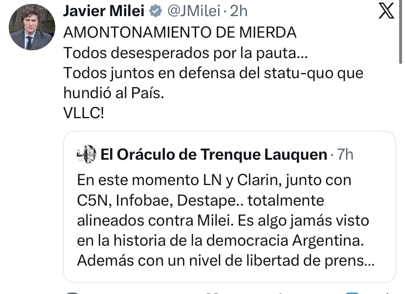 Los insultos de Milei contra el periodismo